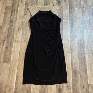 Xscape Black Party Dress Rhinestone Mesh Top Size 6